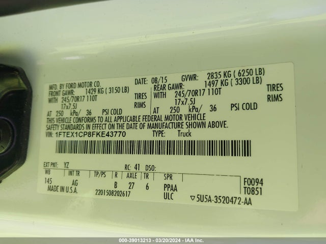 Ford F-150 Xl 2015 1FTEX1CP8FKE43770 Image 9