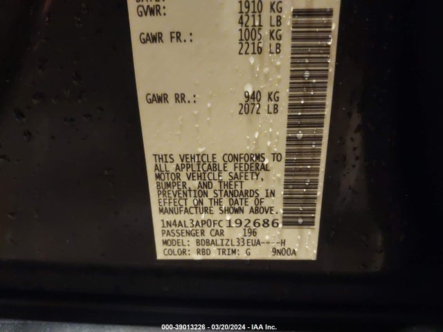 Nissan Altima 2.5 Sv 2015 1N4AL3AP0FC192686 Image 9