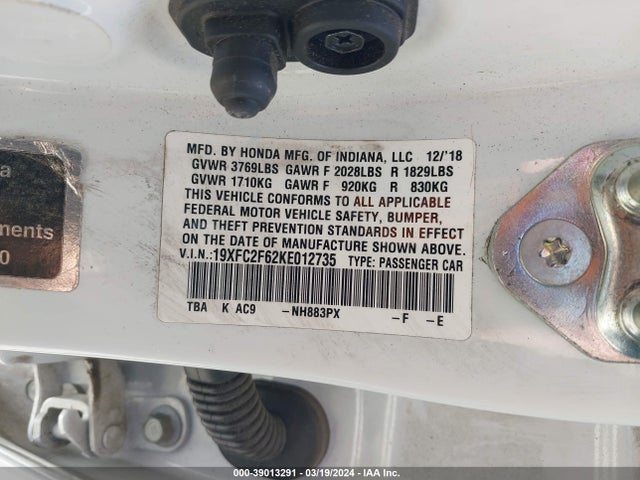 Honda Civic Lx 2019 19XFC2F62KE012735 Image 9