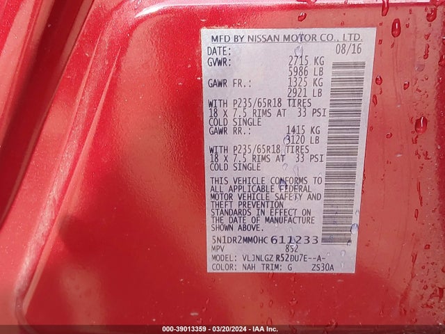 Nissan Pathfinder Sl 2017 5N1DR2MM0HC611233 Image 9