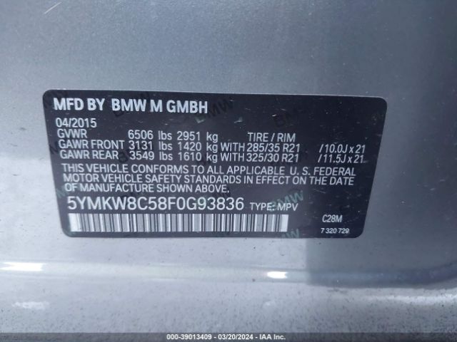 5YMKW8C58F0G93836 BMW X6 M