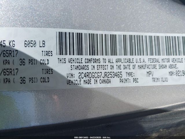 2C4RDGCG7JR253465 Dodge Grand Caravan Sxt