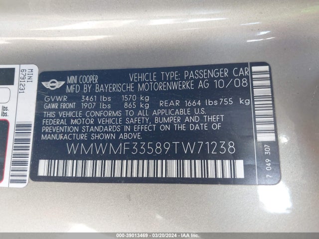 2009 MINI COOPER WMWMF33589TW71238 Photo 8