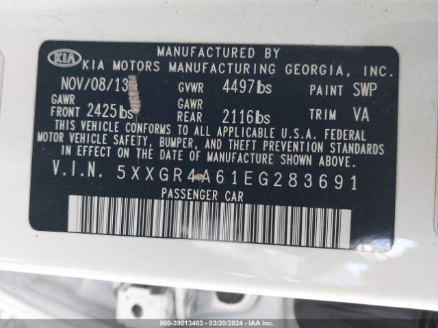 5XXGR4A61EG283691 KIA Optima Sxl Turbo