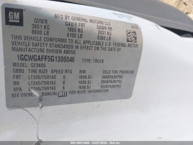 Chevrolet Express 2500 Work Van 2016 1GCWGAFF5G1300046 Image 9