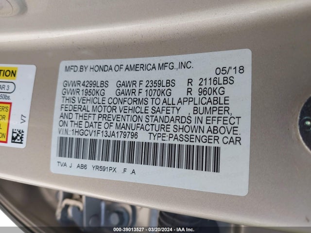 Honda ACCORD LX 2018 1HGCV1F13JA179796 Image 9