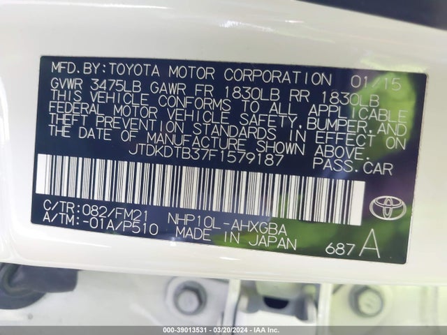 Toyota Prius C Three 2015 JTDKDTB37F1579187 Image 9