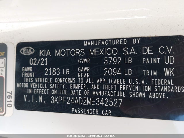 KIA Forte Lxs 2021 3KPF24AD2ME342527 Image 9