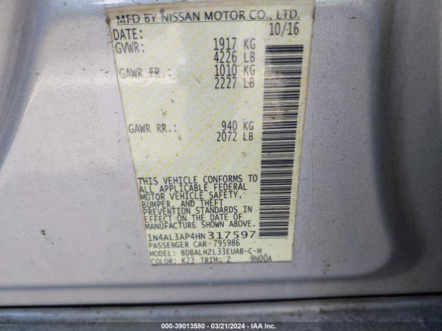 1N4AL3AP4HN317597 Nissan Altima 2.5 Sr