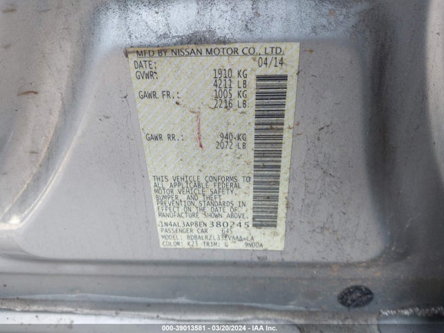 Nissan Altima 2.5 S 2014 1N4AL3AP8EN380245 Image 9