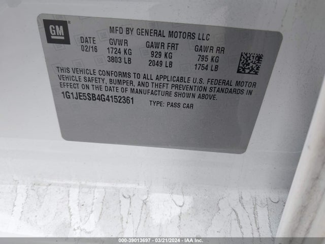 Chevrolet Sonic Ltz Auto 2016 1G1JE5SB4G4152361 Image 9