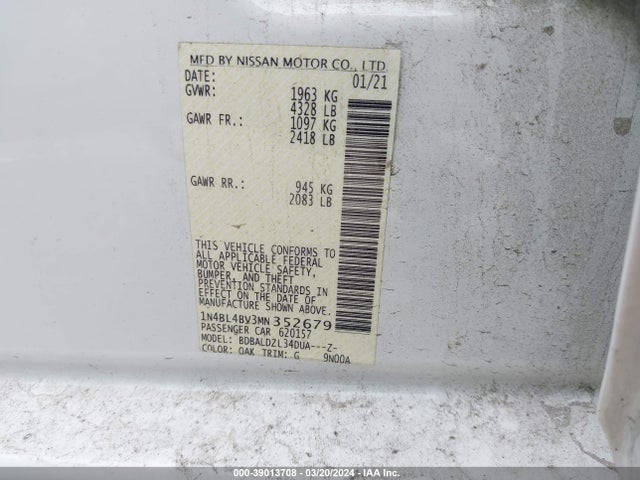 Nissan Altima S Fwd 2021 1N4BL4BV3MN352679 Image 9