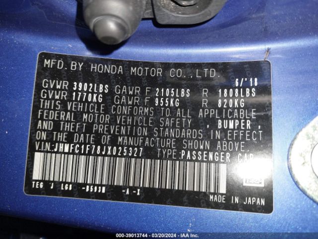JHMFC1F78JX025327 Honda Civic Ex-l