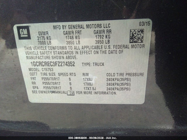 Chevrolet Silverado 1500 1lt 2015 1GCRCREC3FZ274352 Image 9
