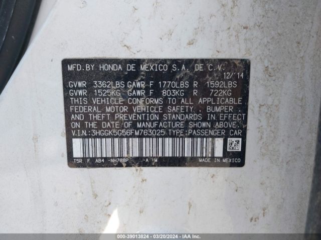 3HGGK5G56FM763025 Honda FIT LX