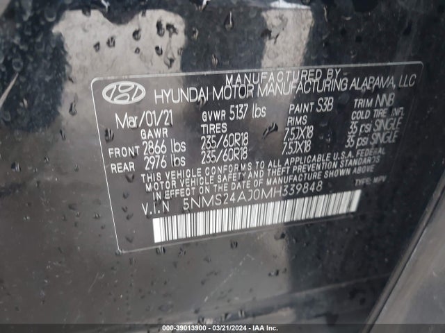 Hyundai Santa Fe Sel 2021 5NMS24AJ0MH339848 Image 9