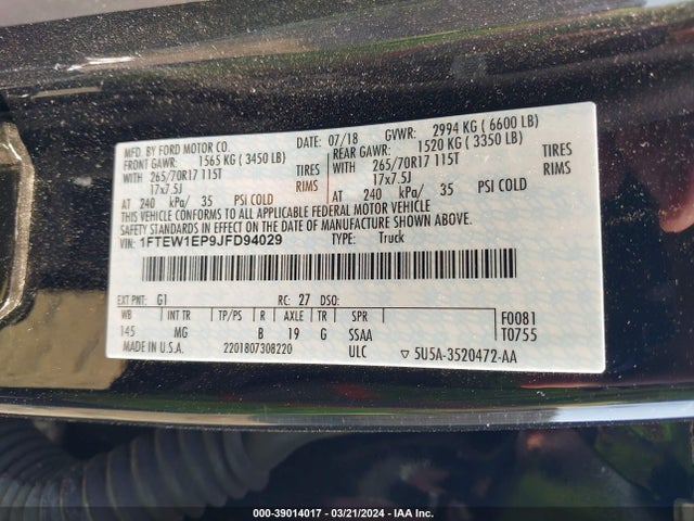 Ford F-150 Xlt 2018 1FTEW1EP9JFD94029 Image 9