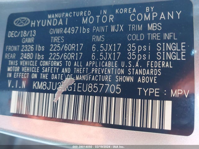 Hyundai TUCSON SE 2014 KM8JU3AG1EU857705 Image 9