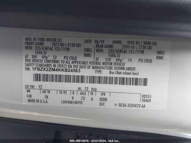 Ford Transit-350 Xlt 2019 1FBZX2ZM4KKB24563 Image 9