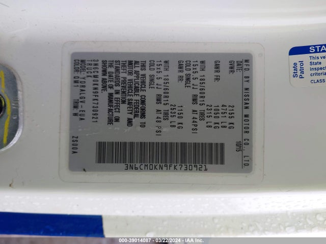 Nissan NV200 SV 2015 3N6CM0KN9FK730921 Image 9