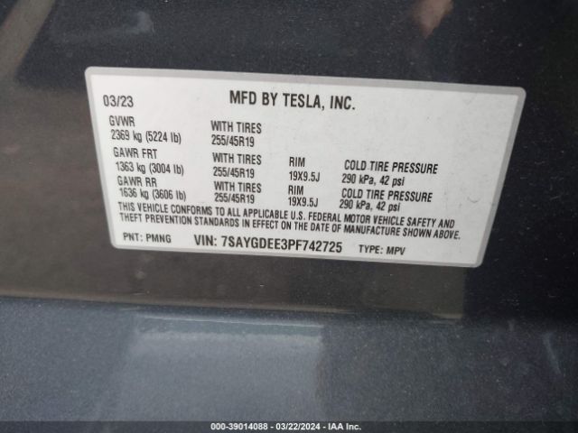 7SAYGDEE3PF742725 Tesla Model Y Awd/long Range Dual Motor All-wheel Drive