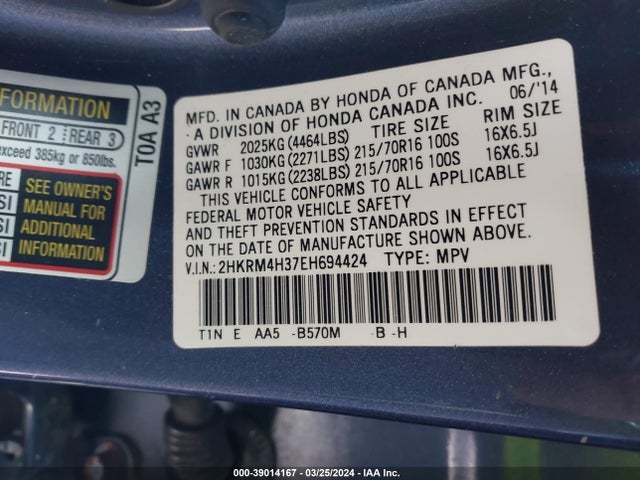 Honda CR-V LX 2014 2HKRM4H37EH694424 Image 9