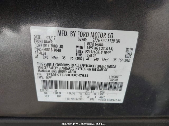 Ford EXPLORER XLT 2017 1FM5K7D89HGC47833 Image 9