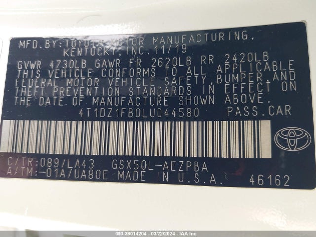 Toyota AVALON LIMITED 2020 4T1DZ1FB0LU044580 Image 9