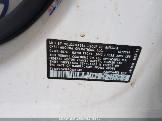 1VWBV7A38FC036843 Volkswagen Passat 2.0l Tdi Se