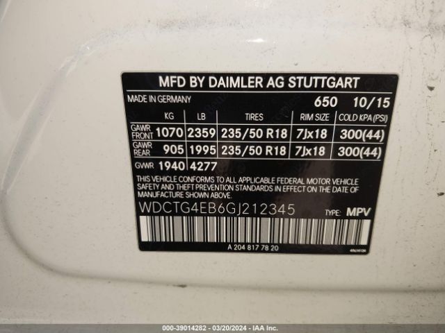 WDCTG4EB6GJ212345 Mercedes-Benz GLA 250