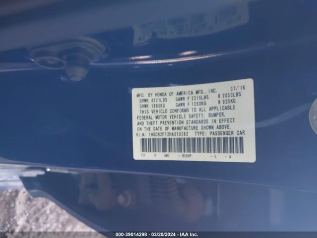 1HGCR2F12HA010082 Honda Accord Sport Se