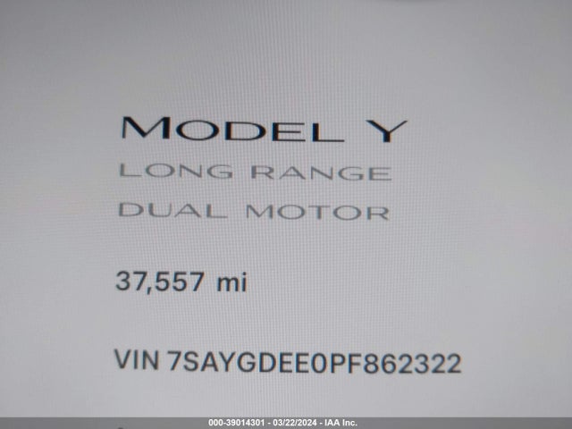 7SAYGDEE0PF862322 Tesla Model Y Awd/long Range Dual Motor All-wheel Drive