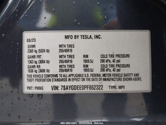 7SAYGDEE0PF862322 Tesla Model Y Awd/long Range Dual Motor All-wheel Drive