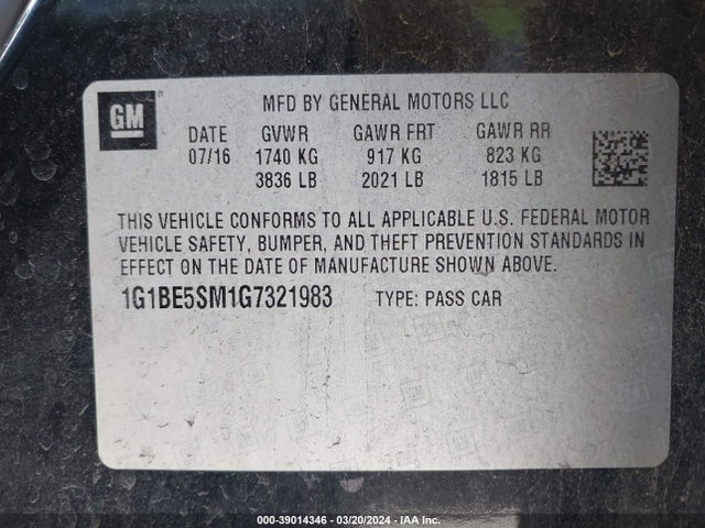 Chevrolet Cruze Lt Auto 2016 1G1BE5SM1G7321983 Image 9