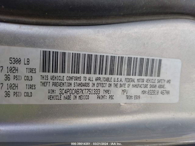 3C4PDCAB7KT751333 Dodge Journey Se Value Package