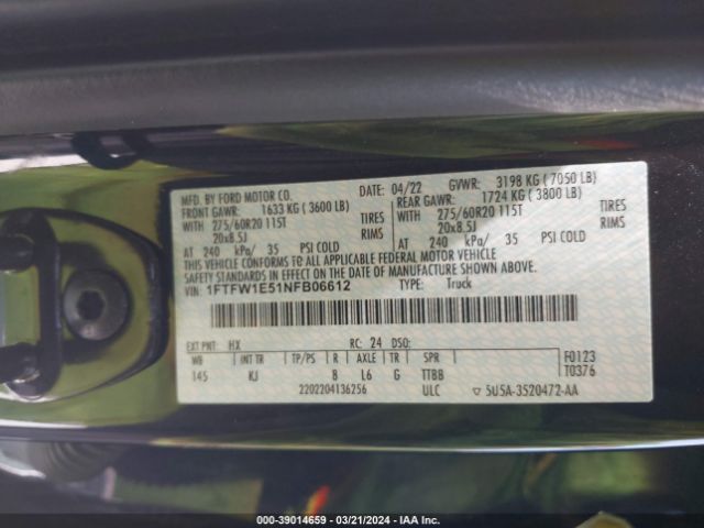 2022 FORD F-150 1FTFW1E51NFB06612 Photo 8
