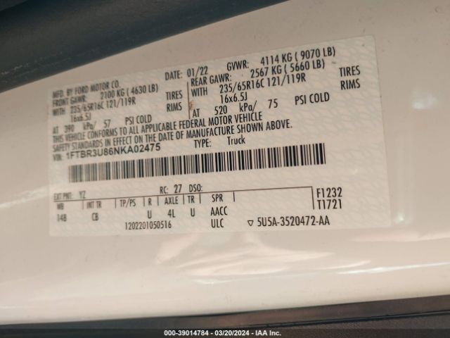 1FTBR3U86NKA02475 Ford Transit-250 Cargo Van