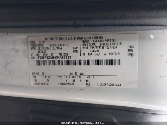 Ford Transit-350 Cab 2019 1FDBF8ZM8KKA83983 Image 9