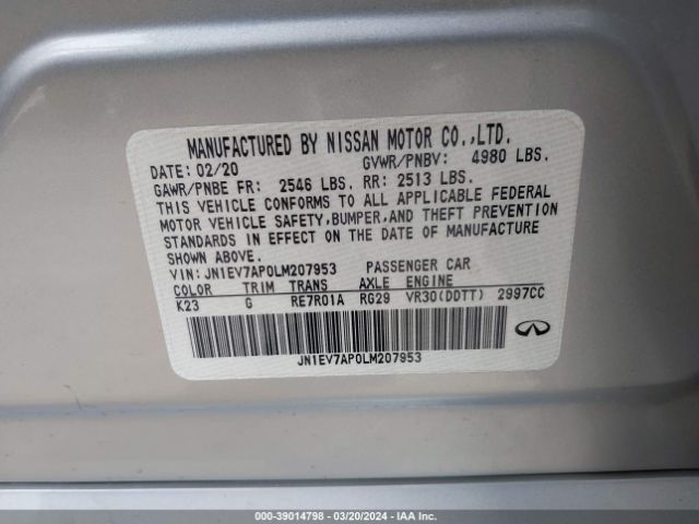 JN1EV7AP0LM207953 Infiniti Q50 LUXE