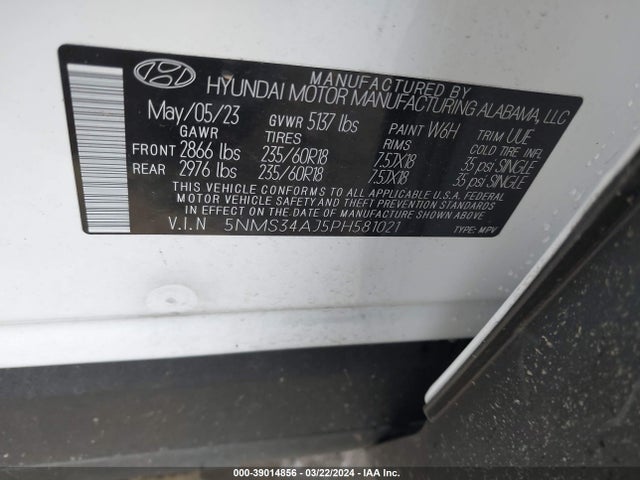 Hyundai Santa Fe Sel 2023 5NMS34AJ5PH581021 Image 9
