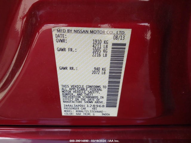 Nissan Altima 2.5 Sv 2014 1N4AL3AP0EC128968 Image 9