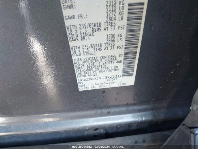 Nissan MURANO SV 2018 5N1AZ2MGXJN136018 Image 9