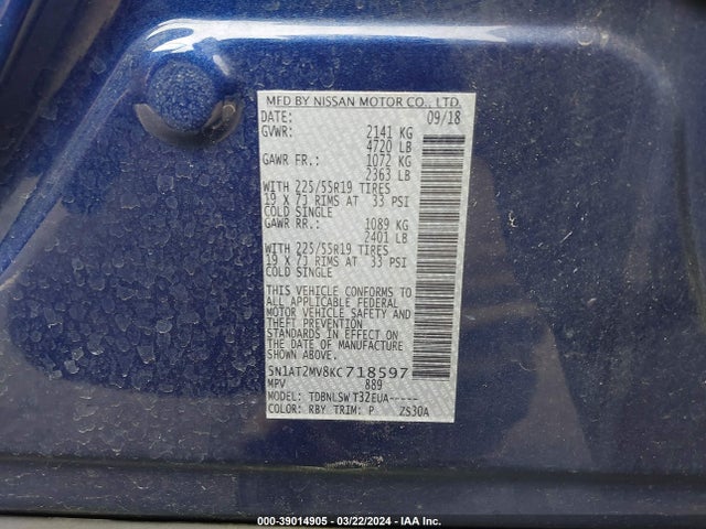 Nissan Rogue Sl 2019 5N1AT2MV8KC718597 Image 9