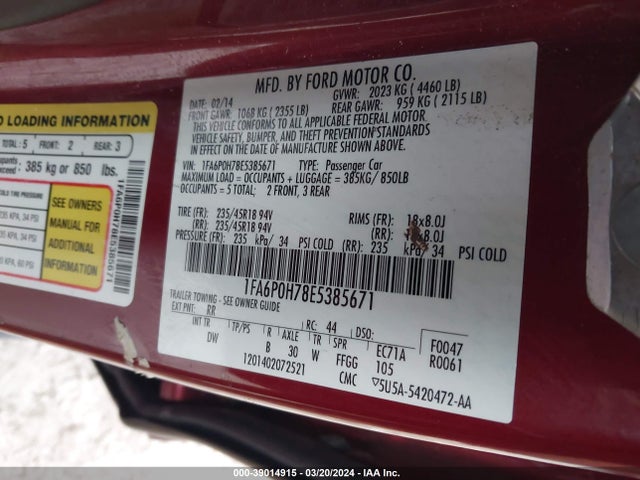Ford FUSION SE 2014 1FA6P0H78E5385671 Image 9