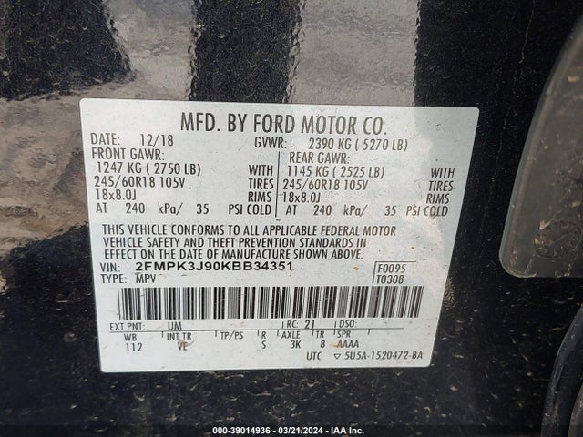 Ford EDGE SEL 2019 2FMPK3J90KBB34351 Image 9