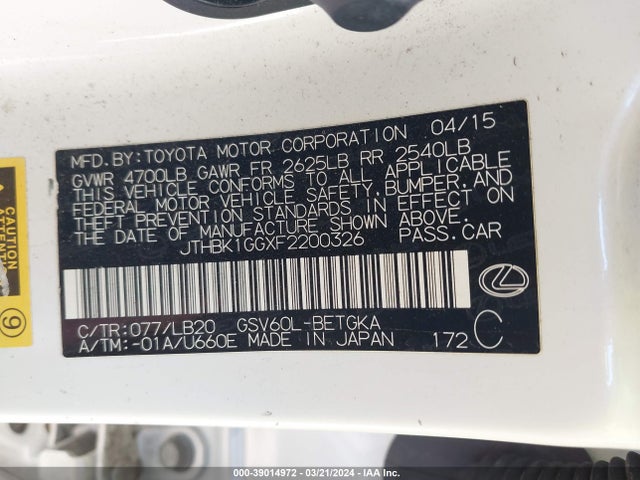 Lexus ES 350 2015 JTHBK1GGXF2200326 Image 9