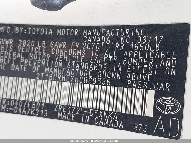 Toyota COROLLA LE 2017 2T1BURHE7HC869696 Image 9