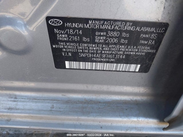 Hyundai ELANTRA SE 2015 5NPDH4AE9FH613144 Image 9