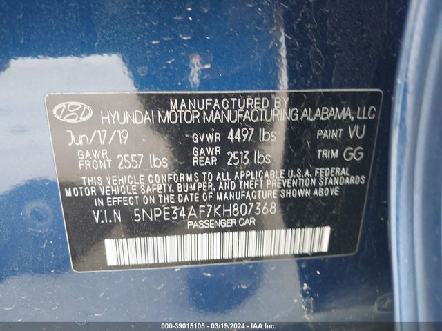 Hyundai SONATA SEL 2019 5NPE34AF7KH807368 Image 9