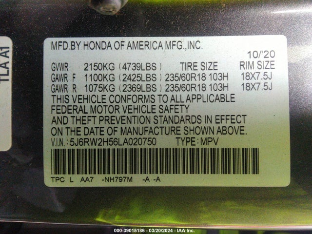 Honda Cr-v Awd Ex 2020 5J6RW2H56LA020750 Image 9
